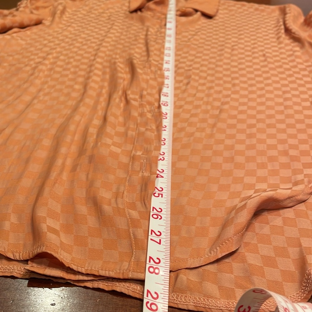 Orange Blouse With Checked Pattern Size Small - image 3